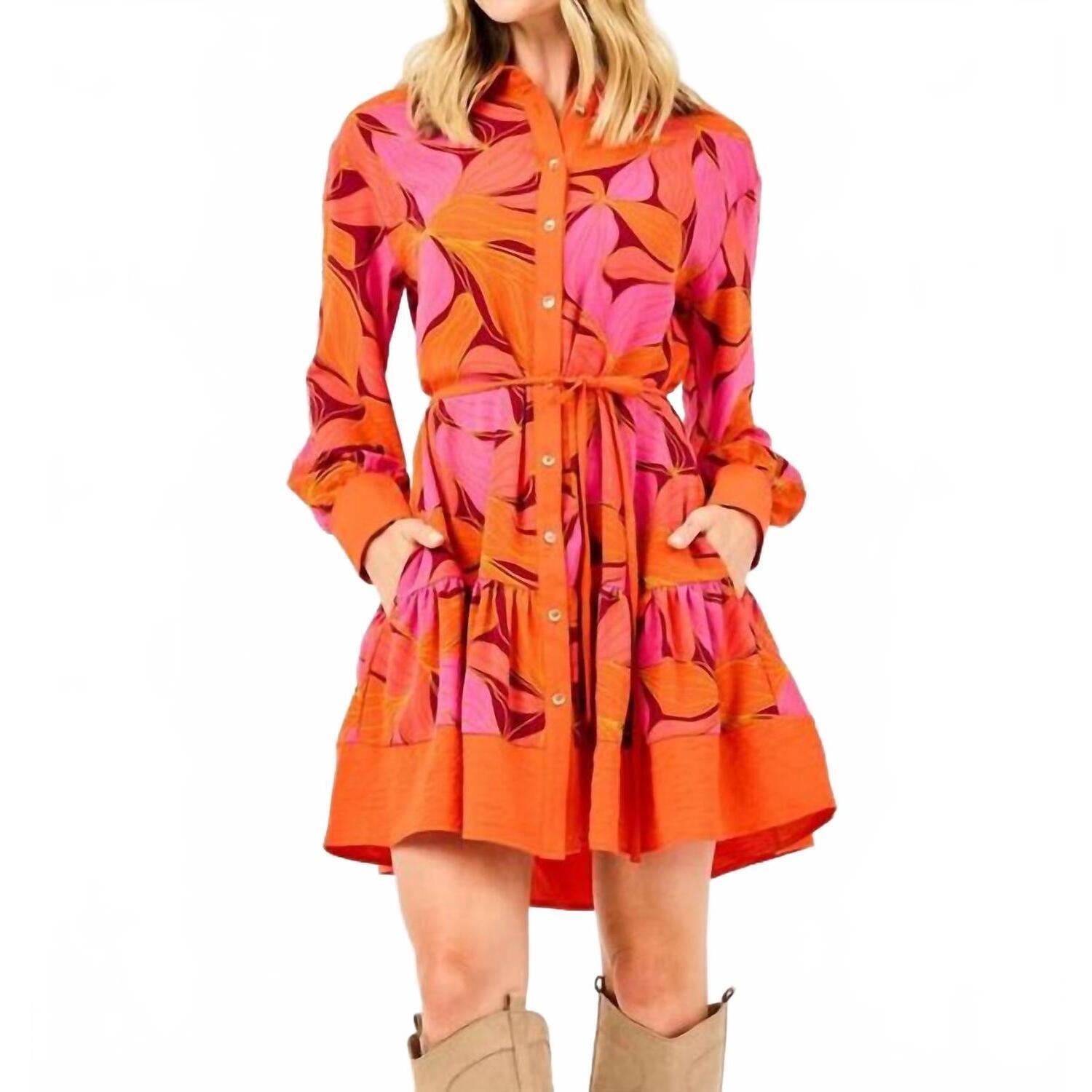 New Mary Square Maya Long Sleeve Dress In Glow Over Fire
